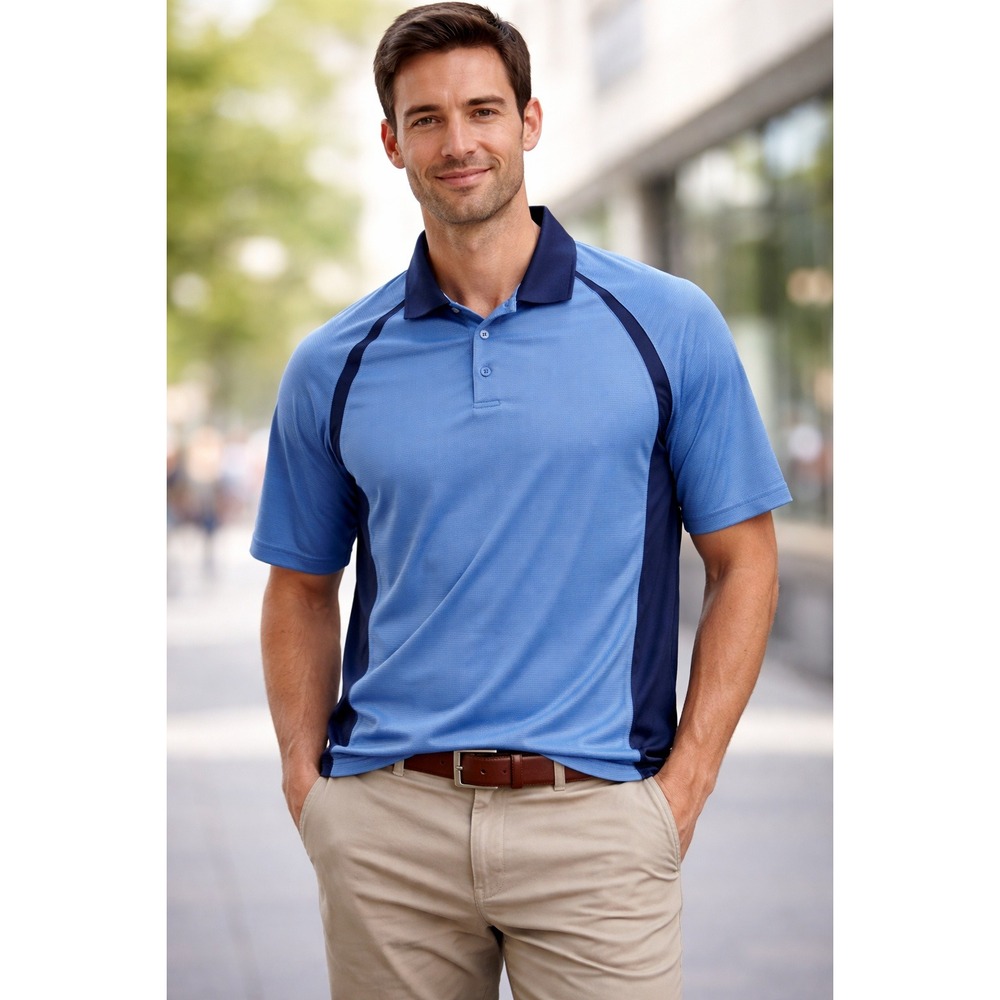 Pebble Beach Performance Mens XL Blue Micro Stripe Golf Polo Shirt Short Sleeve